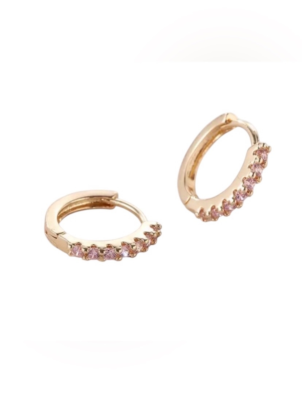 14k Gold Plated Pink Huggie Earrings